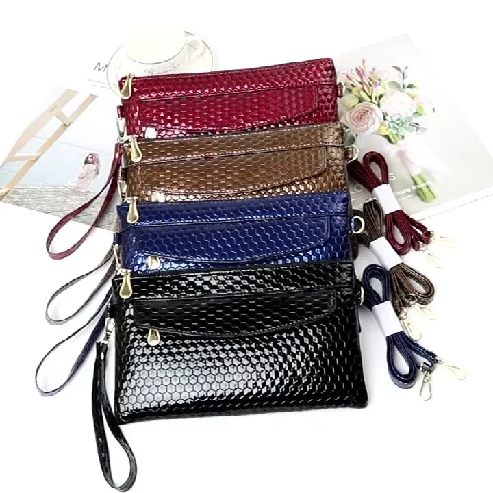 Women Crossbody Shoulder Bag PU Leather Wrist Strap Clutch Zip Long Wallet
