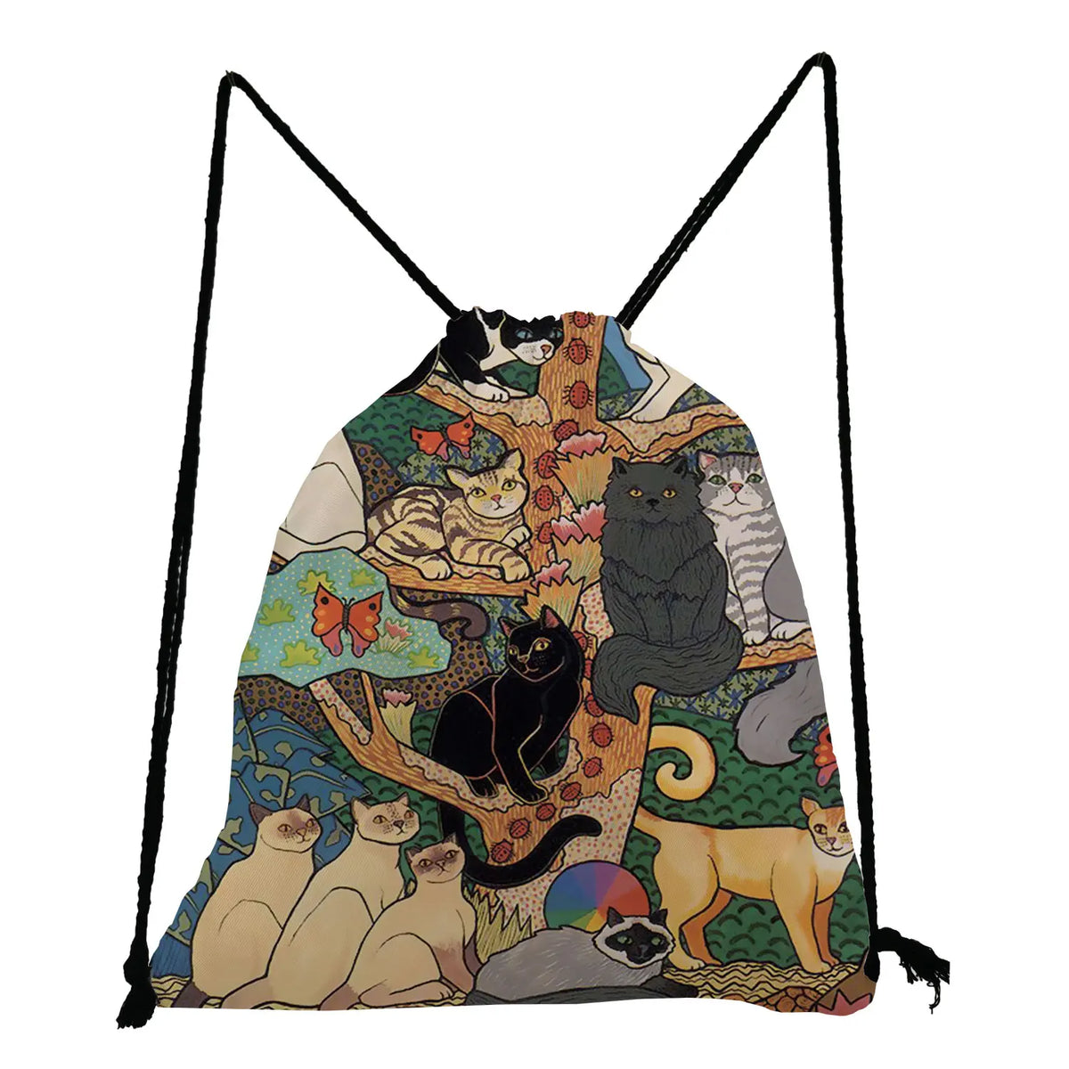 Cat Print Drawstring Shoes Bag Backpack