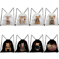 Samurai Cat Print Japanese Style Backpack for Students