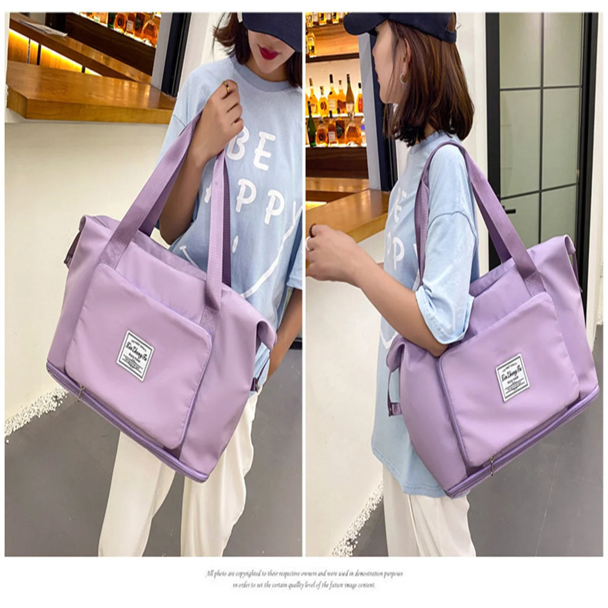 Canvas Shopper Bag Handbag Large Solid Colors Multi-pocket Travel Purse