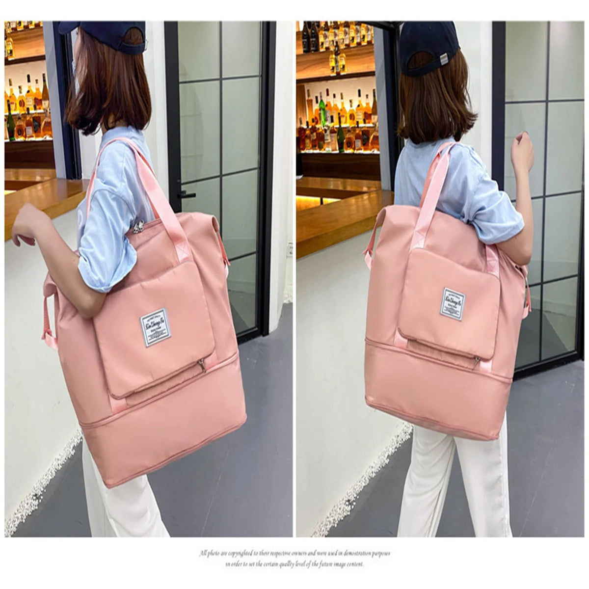 Canvas Shopper Bag Handbag Large Solid Colors Multi-pocket Travel Purse