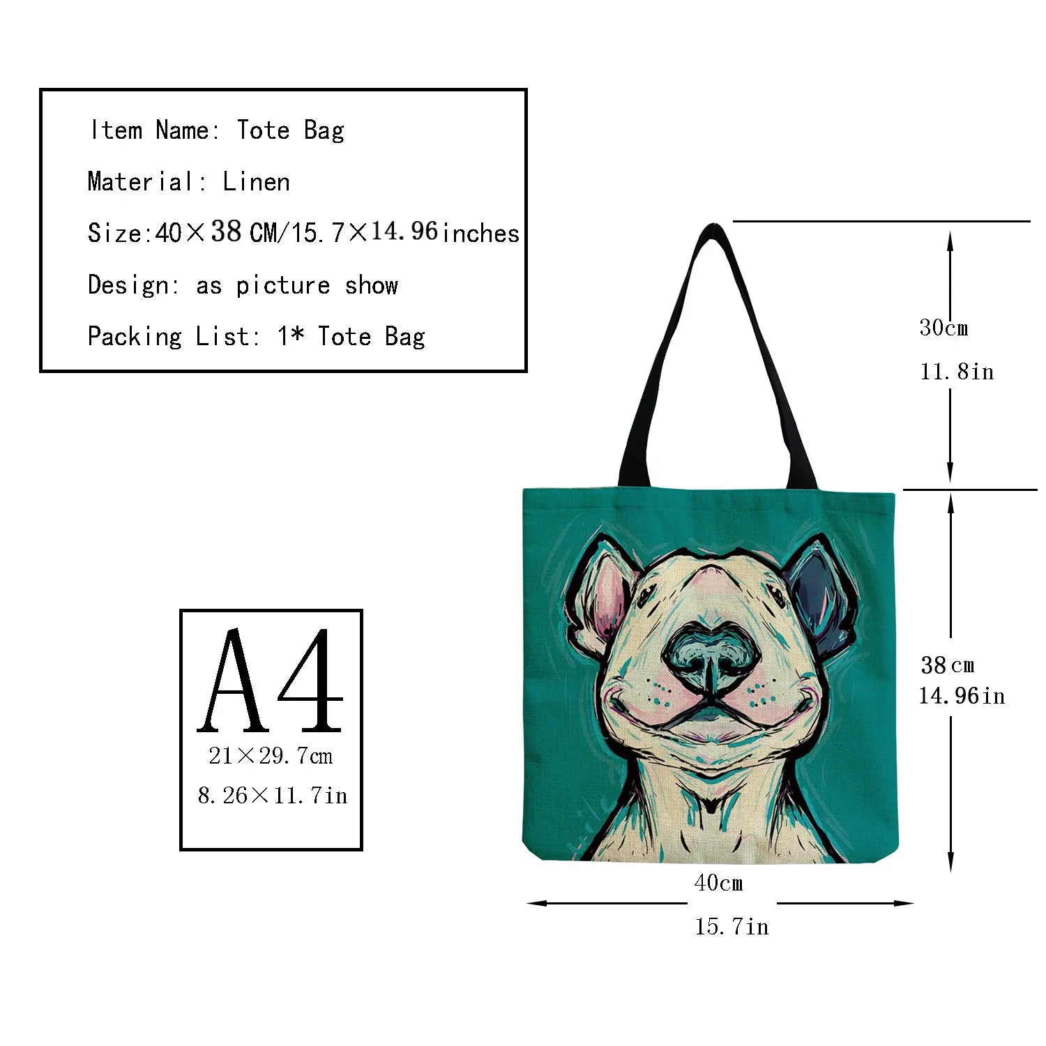 Dog Print Shopper Bag High Capacity Travel Tote Beach Bag