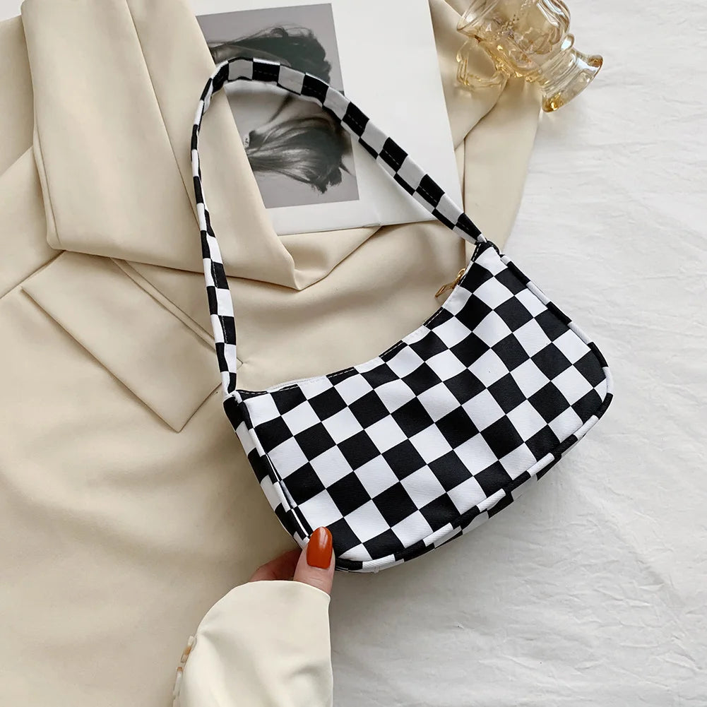 Plaid Leopard Print Nylon Female Handbag Shoulder Bags for Girls