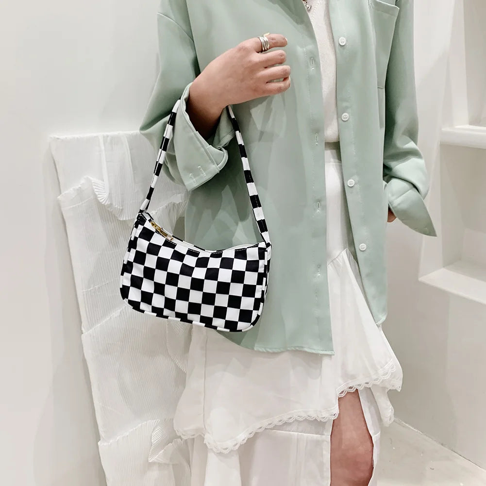 Plaid Leopard Print Nylon Female Handbag Shoulder Bags for Girls