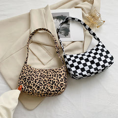 Plaid Leopard Print Nylon Female Handbag Shoulder Bags for Girls