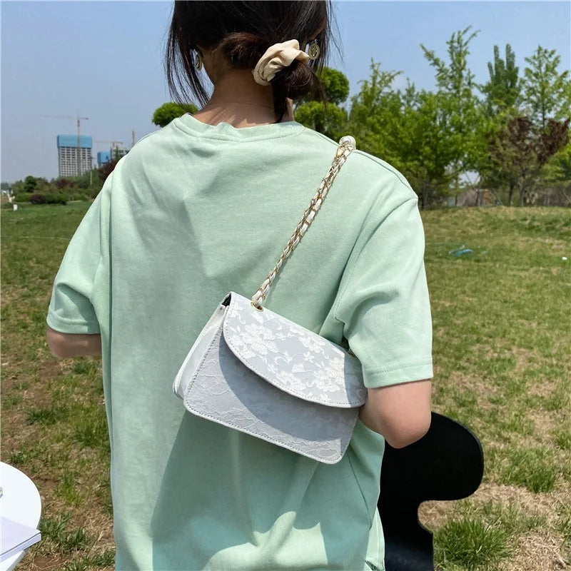 Lace Beaded Crossbody Shoulder Bag Women Handbag PU Leather Backpack