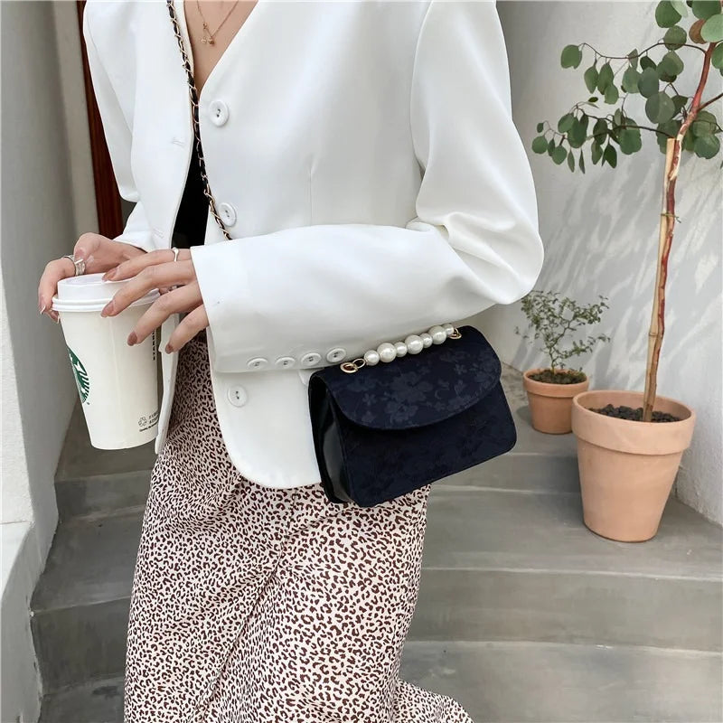 Lace Beaded Crossbody Shoulder Bag Women Handbag PU Leather Backpack