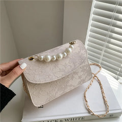 Lace Beaded Crossbody Shoulder Bag Women Handbag PU Leather Backpack