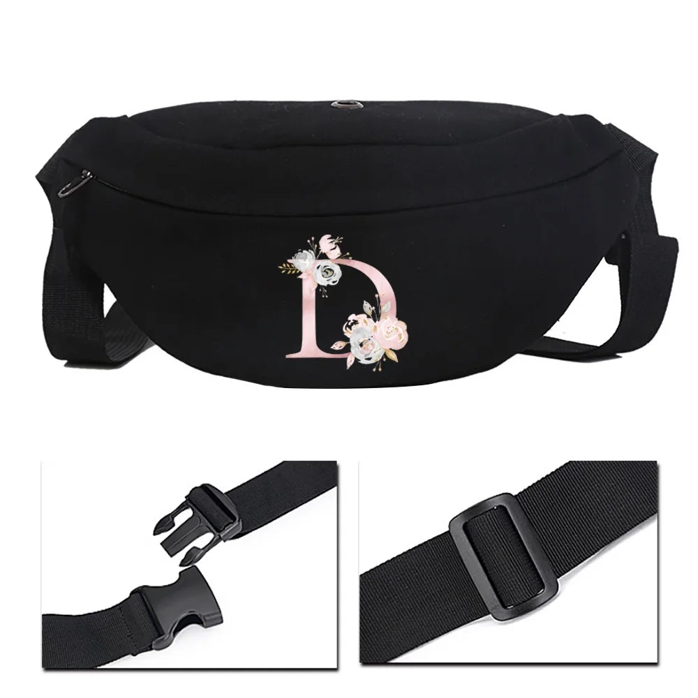 Pink Flower Name Printing Pattern Cycling Bag