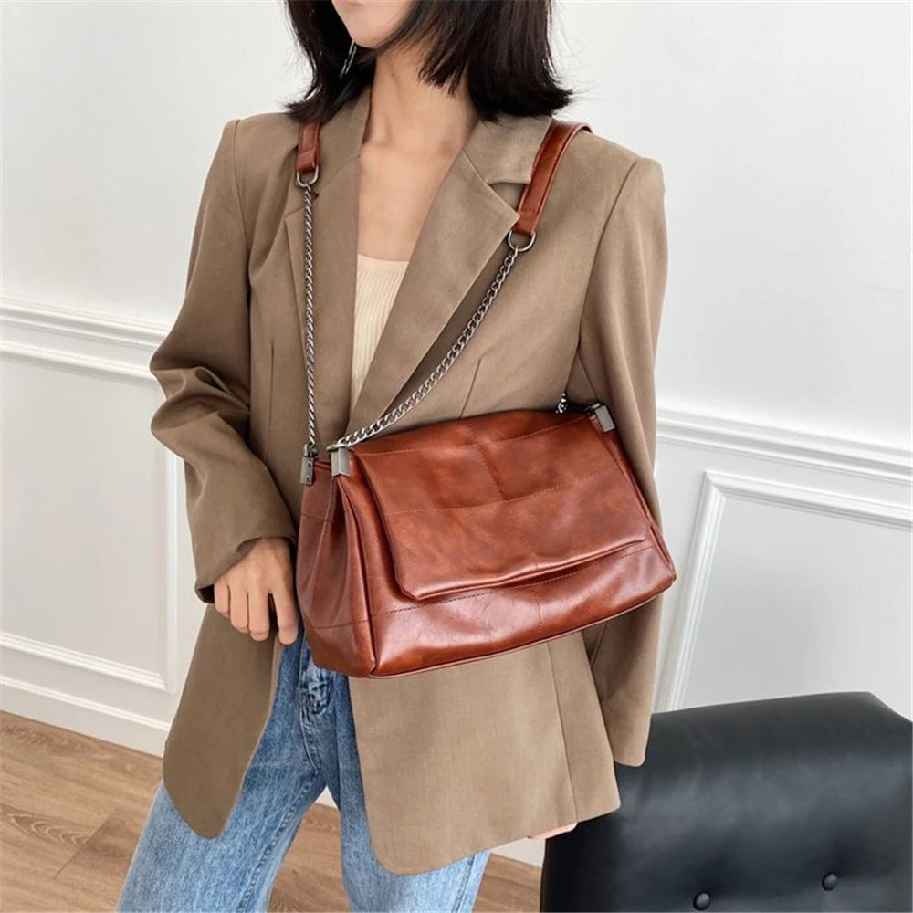 Shoulder Bag Female Handbags Casual Tote Folding Thick Chain Crossbody Bag
