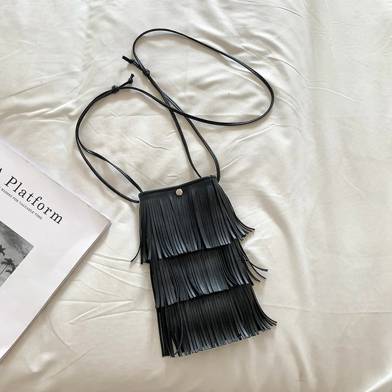 Fringe PU Shoulder Crossbody Bag Purse