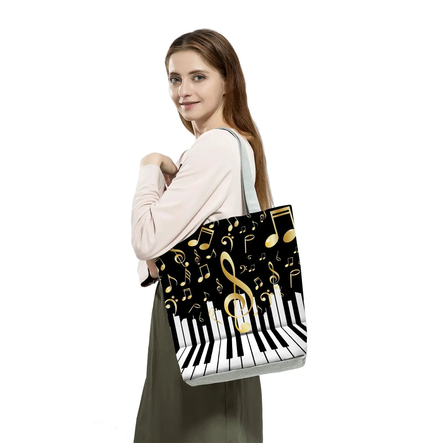 Music Notation Shoulder Bag Handbag for Women Portable Tote Gift Shopping Bags
