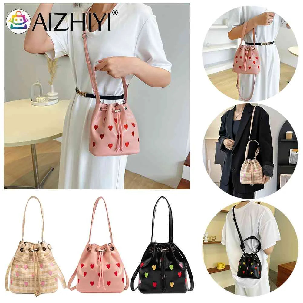 Leather Crossbody Bag Love Heart Embroidered Handbag