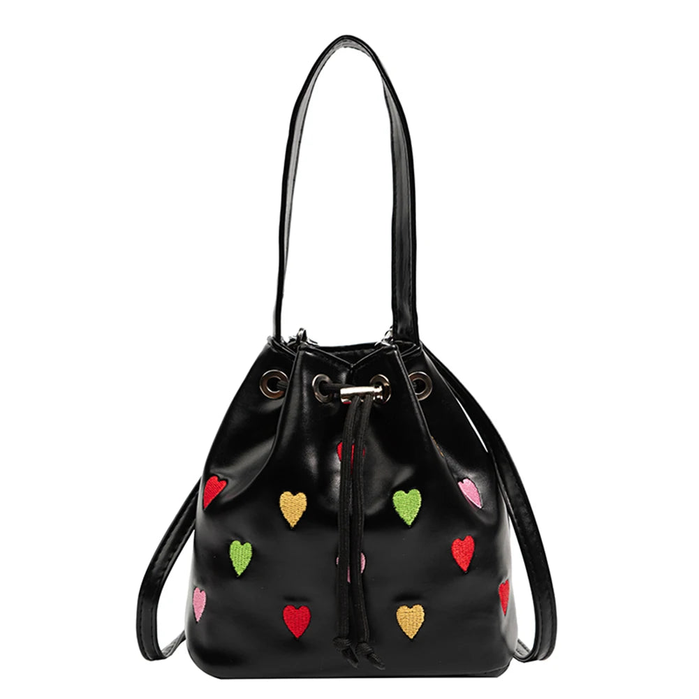 Love Heart Embroidered Crossbody Shoulder Bag Casual Purse Small Totes