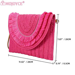 Vintage Straw Woven Shoulder Bag for Weekend Vacation