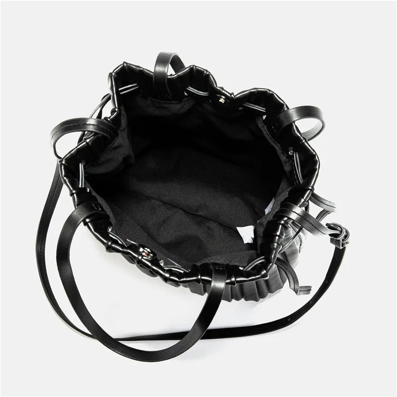 Pleated Stripe Bucket Bag Women Shoulder Bag