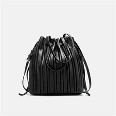 Pleated Stripe Bucket Bag Women Shoulder Bag