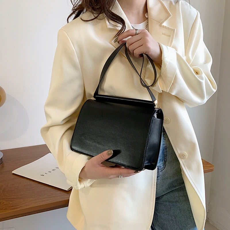 Retro Solid PU Leather Crossbody Shoulder Bag for Women
