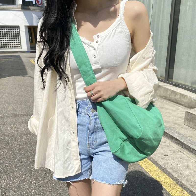 Canvas Shoulder Bag Women Casual Solid Messenger Bag