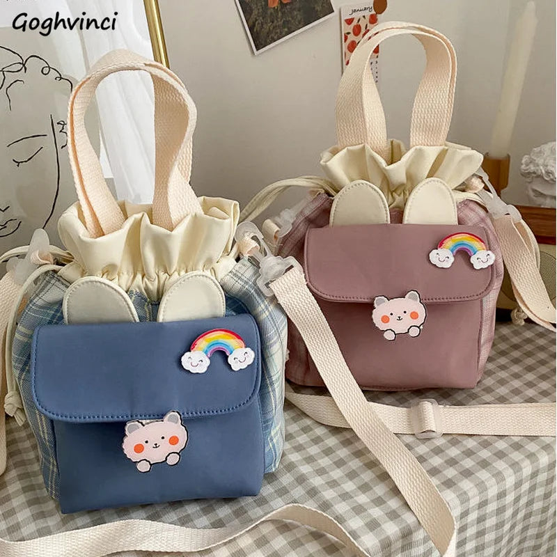 Plaid Canvas Shoulder Bag Large Capacity Sweet Girls Handbag