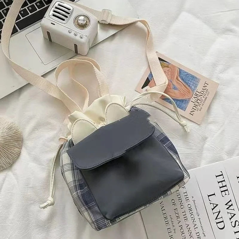 Plaid Canvas Shoulder Bag Large Capacity Sweet Girls Handbag