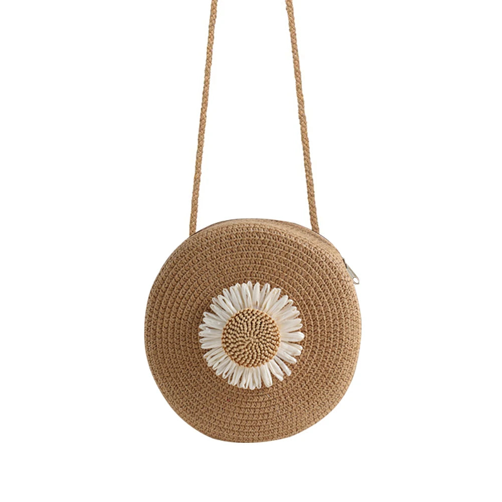 Straw Circle Bags Casual Handbags Vintage Woven Shoulder Bag