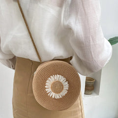 Straw Circle Bags Casual Handbags Vintage Woven Shoulder Bag