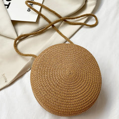 Straw Circle Bags Casual Handbags Vintage Woven Shoulder Bag