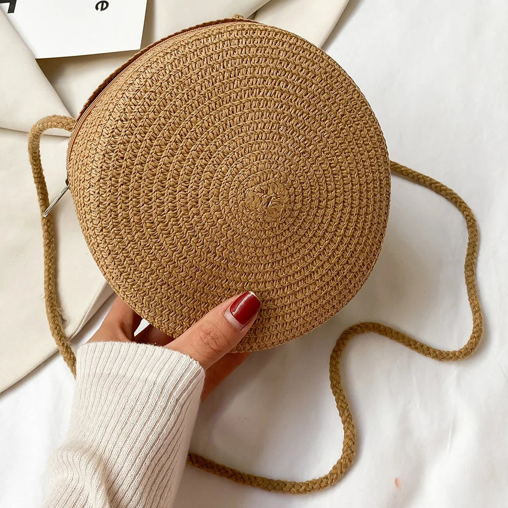 Straw Circle Bags Casual Handbags Vintage Woven Shoulder Bag