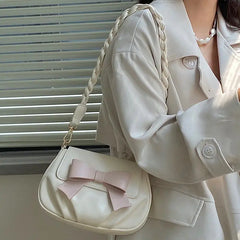 Women Shoulder Bag Bow Sweet Handbag Crossbody Little PU Leather Bag