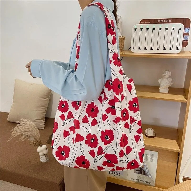 Canvas Floral Shoulder Bag Large Capacity Tote Eco Handbag Female Students