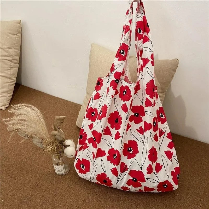 Canvas Floral Shoulder Bag Large Capacity Tote Eco Handbag Female Students