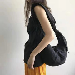 Canvas Shoulder Bag Women Hobo Tie Cross-body Handbag