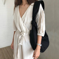 Canvas Shoulder Bag Women Hobo Tie Cross-body Handbag