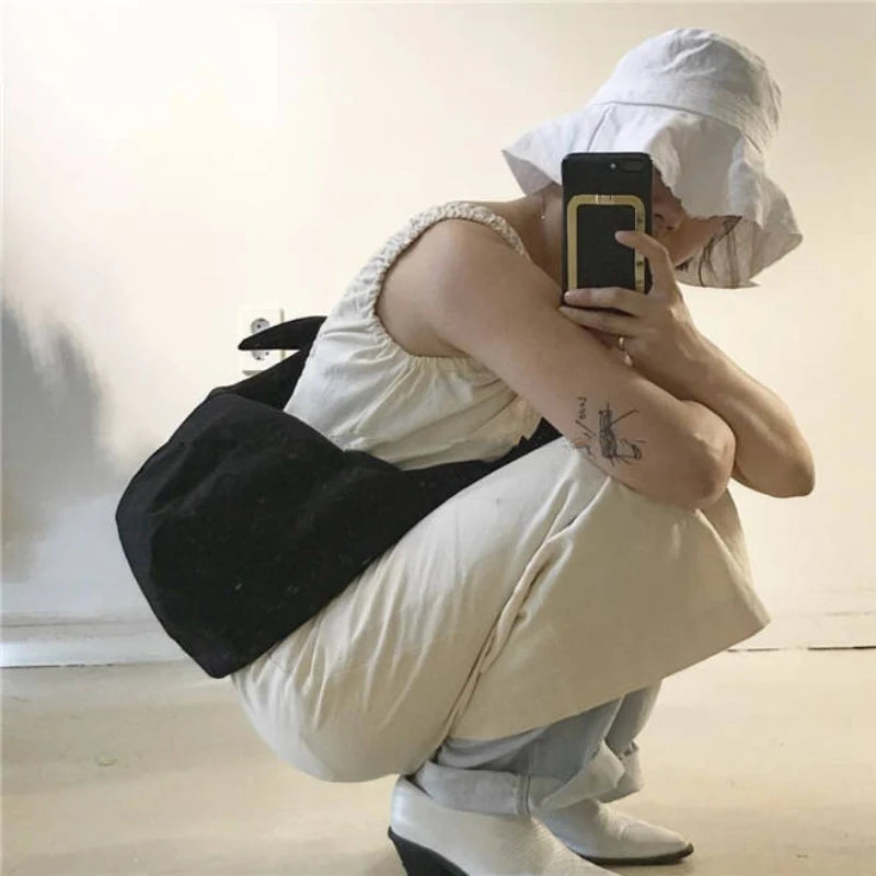 Canvas Shoulder Bag Women Hobo Tie Cross-body Handbag