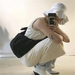 Canvas Shoulder Bag Women Hobo Tie Cross-body Handbag