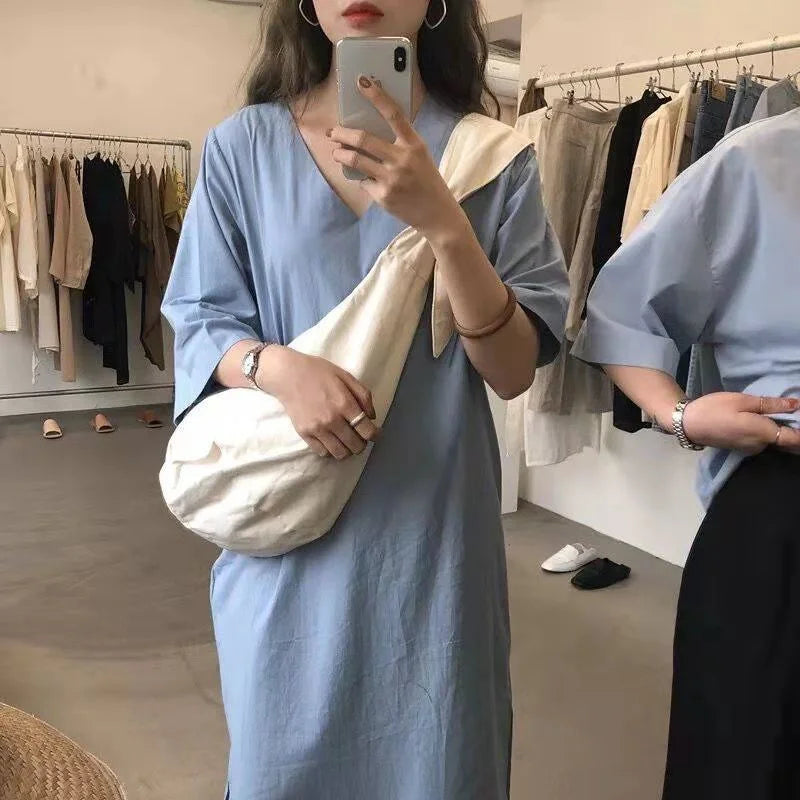 Canvas Shoulder Bag Women Large Capacity Solid Handbag