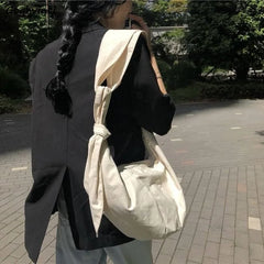 Women Canvas Hobos Tie Cross-body Shoulder Bag Solid Large Capacity
