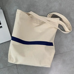 Canvas Striped Shoulder Bag Women Large Capacity Handbag