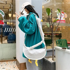 Duck Pattern Canvas Shoulder Bag Large Capacity Crossbody Handbag