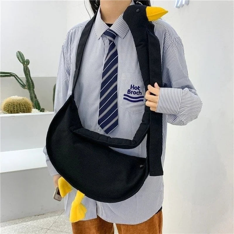 Duck Pattern Canvas Shoulder Bag Large Capacity Crossbody Handbag