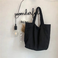 Shoulder Bags Women Ruched Canvas Handbags Retro Hong Kong Style Harajuku