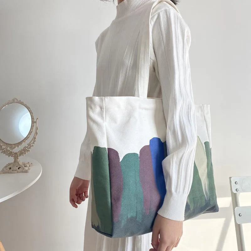 Harajuku Canvas Shoulder Bag Large Capacity Casual Tote Retro Style Handbag