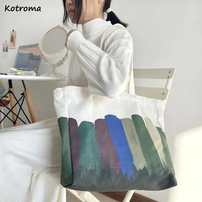 Harajuku Canvas Shoulder Bag Large Capacity Casual Tote Retro Style Handbag