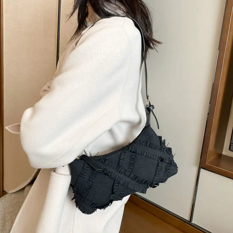 Shoulder Bags Women Khaki Underarm Canvas Stylish All-match Zipper Ladies