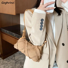 Shoulder Bags Women Khaki Underarm Canvas Stylish All-match Zipper Ladies