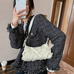 Shoulder Bags Women Khaki Underarm Canvas Stylish All-match Zipper Ladies