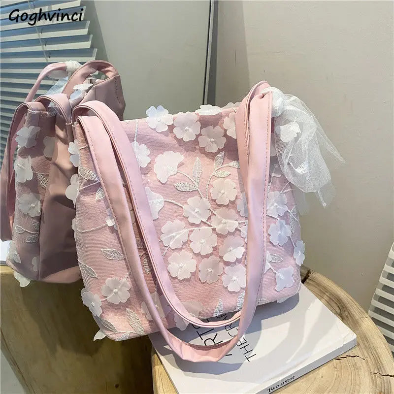 Shoulder Bags Women Lace Floral Capacity Female All-match PU Leather