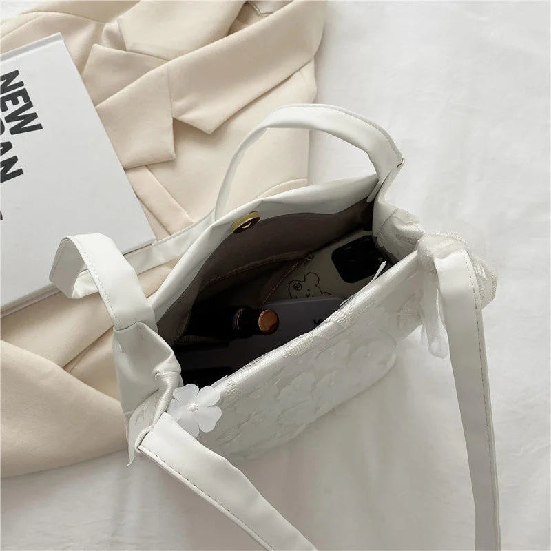 Shoulder Bags Women Lace Floral Capacity Female All-match PU Leather