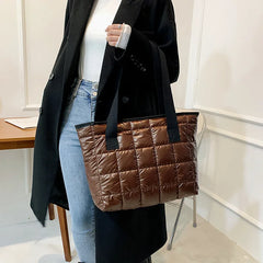 Large Shoulder Bag for Women Plaid Zipper Style Tote